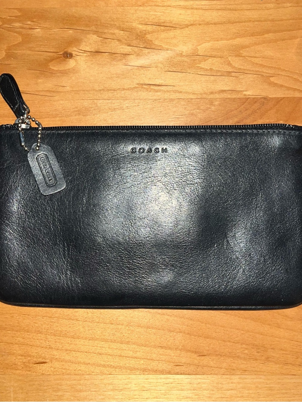 Coach Vintage Black Leather Zip Pouch with Logo Tag